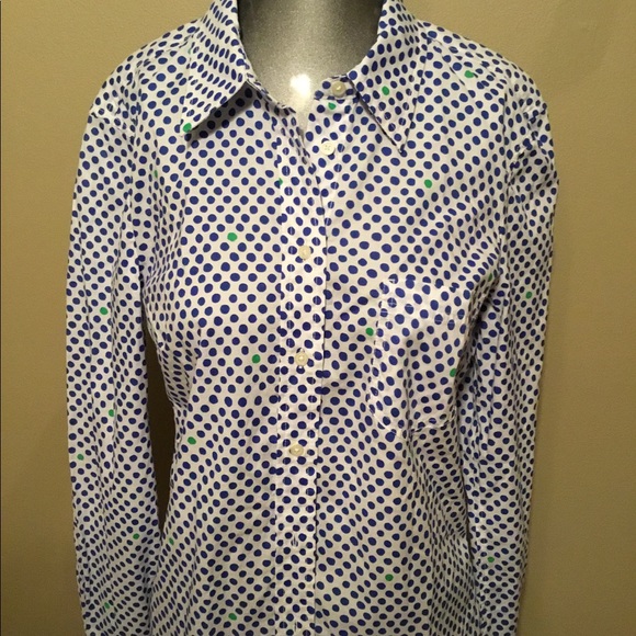 Gap white/blue dots fitted boyfriend button shirt - Picture 4 of 6